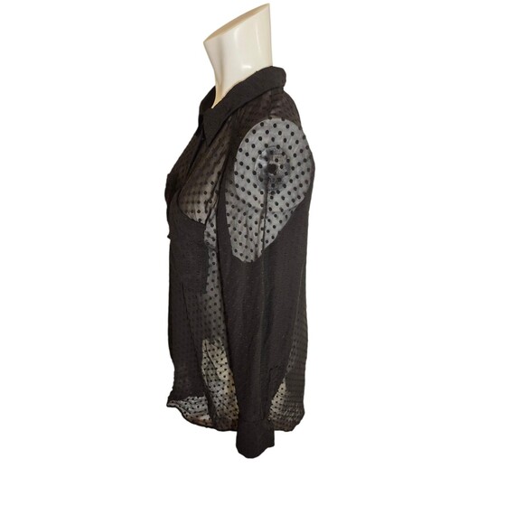 Zara Dotted Sheer Button Down Shirt Oversized Black sz XS-M - Picture 7 of 9